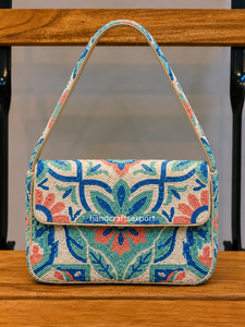 Sac à bandoulière floral perlé fait main de luxe de haute qualité pour femmes |   Sac à main de soirée brodé vintage |   Léger et tendance - Product Image 3