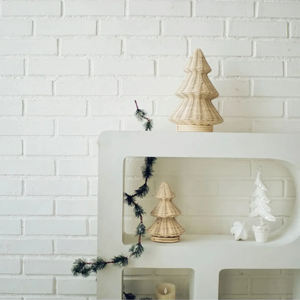 Rattan Decorate <b>Christmas</b> <b>Tree</b> Figurine With Stand Base Handmade Festive Holiday <b>Tabletop</b> Decor And Display Winter - Product Image 2