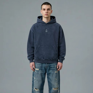 Sweat-shirt à capuche pour homme, bleu foncé uni, style décontracté, avec logo sur le devant et poche kangourou, logo personnalisé OEM ODM. - Product Image 1