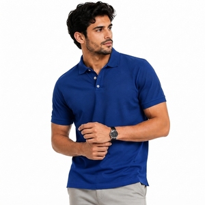 Polo de Manga Corta para Hombre, Color Azul Rey, Algodón Piqué, Corte Regular, Diseño Tejido Transpirable, Color Sólido, Estilo Casual - Product Image 1