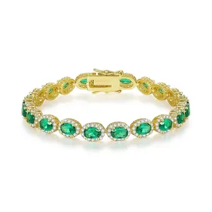 Bracelet tennis ovale vert en moissanite, argent sterling 925 plaqué or, halo de luxe, classique pour femme, bijoux 12g - Product Image 4