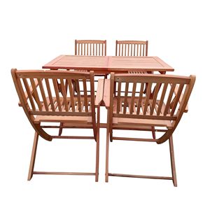 Set da Pranzo Pieghevole in Teak per Patio, 4 Sedie e 1 Tavolo, Set da Giardino Universale per Interni ed Esterni - Product Image 4