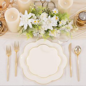 EI 180pcs Beige Plastic <b>Dinnerware</b> <b>Set</b> 30 Heavy-Duty Disposable Party Plates with Gold Plastic Silverware for Parties - Product Image 2