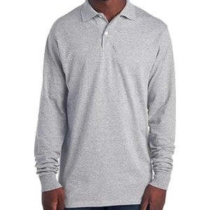 Polo à manches longues pour homme en mélange de coton, fermeture à deux boutons, coupe classique, haut décontracté et élégant - Product Image 1