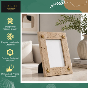 Top Quality Premium Interior Styling Display Luxury Travertine Stone <b>Photo</b> <b>Frame</b> with Brass Star Accents for Modern Home Decor - Product Image 5