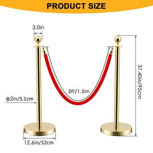 Set di 7 Pali Distanziatori in Acciaio Inossidabile Dorato, 4 Pali da 37 Pollici e 3 Corde Rosse da 5 Piedi con Puntale a Sfera per Teatri e Feste - Product Image 6