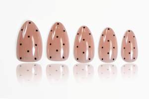 Uñas Postizas Minimalistas con Diseño de Puntos, Forma Almendrada Mediana, Uñas Artificiales Personalizadas, Fabricante OEM/ODM, Estampado Dorado, Material ABS - Product Image 4