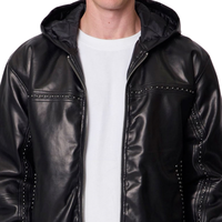 Veste d'hiver pour homme en cuir véritable noir, style streetwear, coupe oversize, à capuche, fermeture éclair frontale, poignets et ourlet côtelés, mode personnalisée haut de gamme