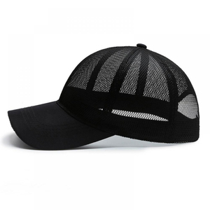 Black Mesh Trucker <b>Cap</b> 6-Panel Adjustable Breathable Sporty <b>Winter</b> Hat for Adults Unisex 100% Polyester Canvas - Product Image 1