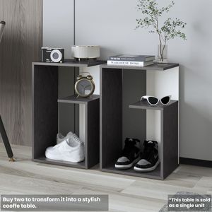 Mesa auxiliar Everet de 25 pulgadas de alto con 3 niveles y estantes abiertos, mesita de noche Onix blanca - Product Image 2