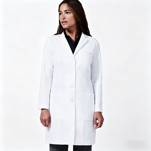 Bata de Laboratorio Blanca para Mujer, Tejida, de Algodón y Poliéster, Uniforme de Hospital, 3 Bolsillos, Cierre de Broches, Bata Médica - Product Image 1