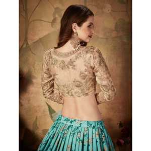 Encantador cielo azul floral impreso Organza boda Lehenga Choli - Product Image 2