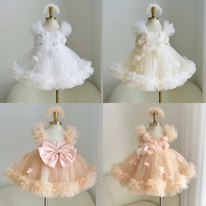 Vestido de Princesa con Flores 3D para Niñas, Vestido de Tul con Apliques Florales y Dobladillo con Volantes para Niñas - Product Image 3