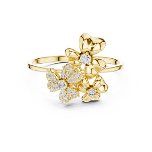Anillo Minimalista en Forma de Flor de Oro Amarillo Sólido de 10k, 14k, 18k con Diamantes Cultivados en Laboratorio de Corte Redondo, Anillo de Boda Clásico, Regalo para Ella - Product Image 1