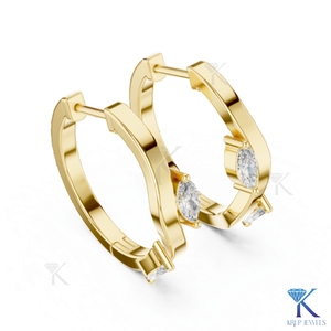 Boucles d'oreilles créoles Huggie en or massif 14K, style Bypass, avec diamants CVD de laboratoire, taille Marquise, bijoux de luxe pour femme - Product Image 3