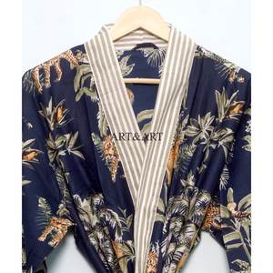 100% Cotton Kimono Robes Pure Cotton Kimono Hand Block Printed Floral Cotton Kimono <b>Shower</b> Robe in Wholesale price for sleep - Product Image 4