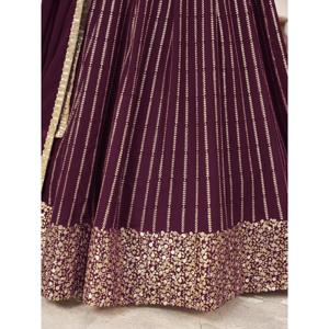 Fabulous Wine Sequins Georgette Recepción Wear Lehenga Choli - Product Image 1