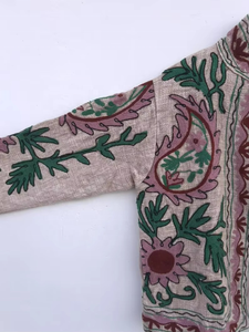 Floral Suzani Embroidery Quilted Cotton <b>Jacket</b> | Winter Coat | <b>Hippie</b> Bohemian Outerwear | Unisex Gift | Stand Collar Pocket - Product Image 4