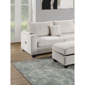 Set da Soggiorno in Velluto a Coste Avorio 3 Pezzi: Divano LAF, Chaise Longue RAF, Pouf - Divano Sezionale a L Colore Avorio - Product Image 3