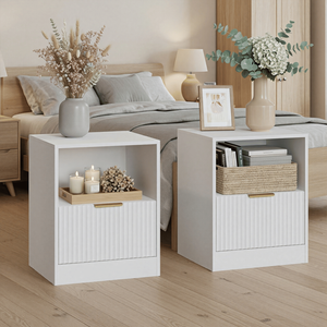 <b>Smart</b> MDF <b>Bedside</b> <b>Table</b> Set with Hollow Design Two Color Options Luxury Gold Handles Integrated Drawer Shelf - Product Image 5