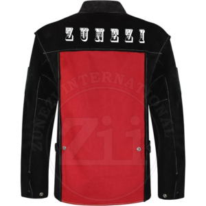 Veste de travail ignifuge noire avec panneaux rouges, coutures soudées, coupe classique, résistance à la chaleur 300°C-500°C, protection de niveau 1, 100% coton ZUNEZI - Product Image 3