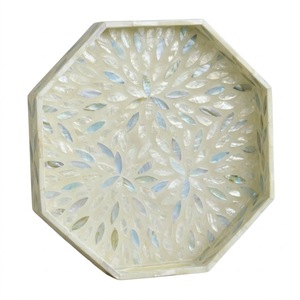 Bandeja octogonal hecha a mano con incrustaciones de nácar, bandeja decorativa de nácar para mesa de centro otomana, adorno decorativo para el hogar. - Product Image 1