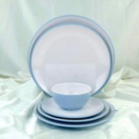 Assiette en mélamine bleu et blanc, durable, qualité alimentaire, design minimaliste, compatible lave-vaisselle et micro-ondes, service de vaisselle pour fête