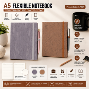 A5 Flexible PU Leather <b>Notebook</b> <b>Lined</b> Journal Metal Bookmark Ribbon Sewing Binding for Business Gift Travel - Product Image 5