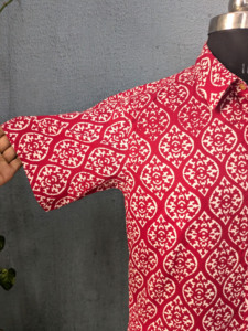 Men's Red <b>Geometric</b> Printed Short Sleeve Casual <b>Shirt</b> Turn-down Collar Cotton Fabric Summer Wear - Product Image 5