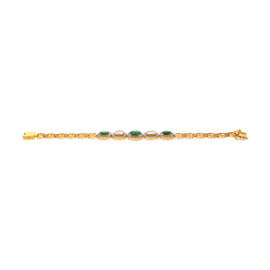 Elegant 18K Gold Emerald and Diamond Oval Link <b>Bracelet</b> with Alternating <b>Gemstone</b> Motifs - Product Image 2
