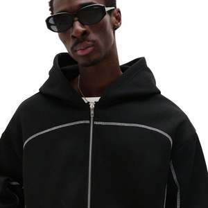 Sudadera con capucha oversize personalizada unisex de poliéster/algodón con cremallera, ribete en contraste, elegante, para otoño, para hombre, al por mayor - Product Image 5