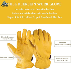 Lightweight Reusable Ergonomic Elastic Wrist For Industrial Comfort Durable Yellow Genuine Leather Safety Driver <b>Gloves</b> - Product Image 6