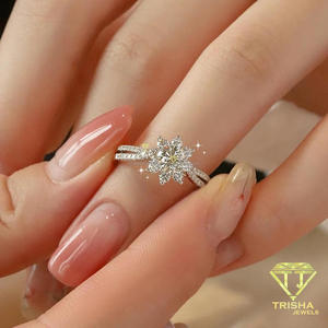 Anillo de compromiso de moissanita de corte redondo con diseño floral, anillo de boda de plata de ley, joyería elegante y brillante, regalo para mujer - Product Image 5