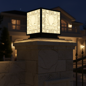 Lámpara Decorativa Geométrica para Poste, Farol de Acero Negro Resistente a la Oxidación de 12 Pulgadas, Lámpara de Jardín para Puerta de Villa, Luz Cálida de 220V - Product Image 2