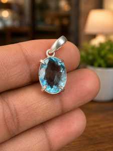 Amuletos de Piedras Preciosas de Plata, Joyería con Cadena de Piedras, Regalo para Mujer, Topacio Azul Genuino Hecho a Mano, Original, de Alta Calidad, Perfecto para Bodas - Product Image 3