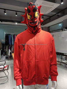 เสื้อฮู้ดสวมหัวผ้าฝ้ายโอเวอร์ไซส์แบบกำหนดเอง500Gsm ฮู้ดหน้ากากซิปเต็มตัว - Product Image 5