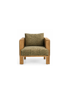 Sillón Moderno Rústico de Madera Maciza con Tapicería Texturizada y Cojín, Sillón de Mediados de Siglo para Sala de Estar u Hotel - Product Image 1