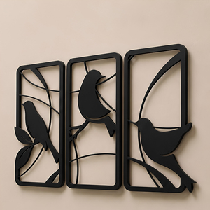 Décoration murale minimaliste en métal en forme d'oiseau, ensemble de 3 panneaux, sculpture suspendue moderne pour salon, chambre à coucher, bureau - Product Image 2