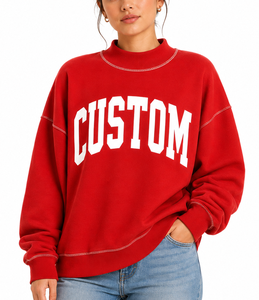 Pull en coton tricoté rouge oversize pour femme, col roulé, avec imprimé lettres personnalisé, épaules tombantes, appliqué, manches longues, automne - Product Image 1