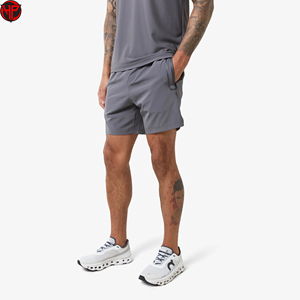 Shorts de course gris pour hommes, pantalons courts d'entraînement athlétique, shorts de sport à séchage rapide avec poche zippée, vente en gros - Product Image 1