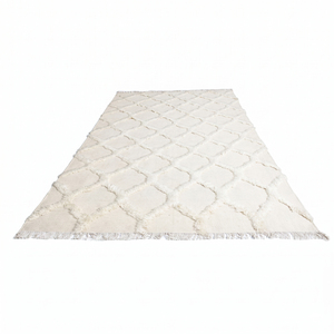พรมปูพื้น DECORDEC รุ่น Custom Ivory Wool High Low Textured Trellis ลายเพชรนูน  พร้อมพู่กันกันลื่นและเป็นมิตรกับสิ่งแวดล้อม - Product Image 1