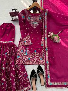 Indian Designer JMC Silk Anarkali Set with Heavy Embroidery Sharara Export Quality Women's <b>Clothing</b> - Product Image 6