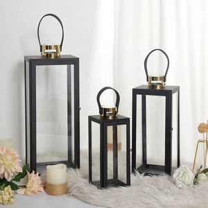 Black & <b>Gold</b> Top Stainless Steel <b>Candle</b> Lantern Centerpiece Outdoor Metal Patio Lantern Custom Design Available - Product Image 1