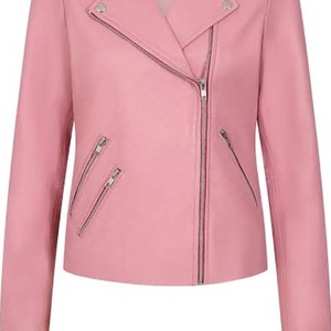 Veste Moto Rose Universitaire Coupe Ajustée Fermeture Éclair Longueur Standard Style Motard Veste en Cuir Vintage Femme - Product Image 5