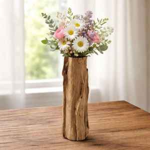 Vase de sol rustique en bois naturel et bambou, fait main, écologique, pour décoration de mariage - Product Image 1