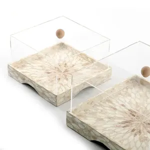 Plateau carré fait à la main avec incrustation de perles, 1 pièce, présentoir en mosaïque de chocolat, avec couvercle en acrylique