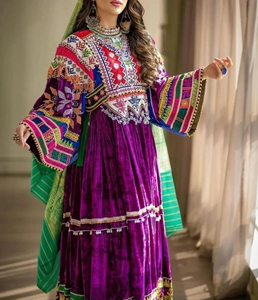 Vestido Étnico Tribal Kuchi Afgano Tradicional Multicolor para Fiesta con Encaje, Cremallera y Botones Decorativos, Cintura Natural, Vestido Kuchi Afgano - Product Image 5