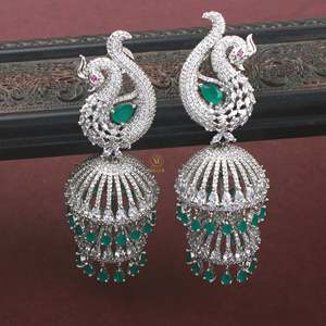 Lucy CZ Designer Jhumkas-14K Gold Plated Ethnic Drop Earrings with Pearl - Product Image 5