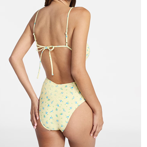 Women One Piece Swimsuit Print Plunge Neck High Waist Push Up Stretch Swimwear With Cut-Out - Product Image 3