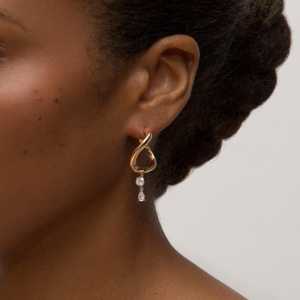 Dangle Hoop Earrings Custom 14K 18K Solid Gold Gold Lab Grown Diamond <b>Cushion</b> Pear Architectural Catenary Curve <b>Statement</b> Gift - Product Image 2